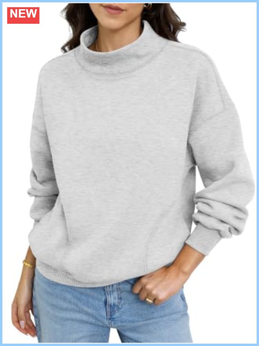 Fleece Mock Neck Sweatshirt Pullover with Pockets Cozy Casual